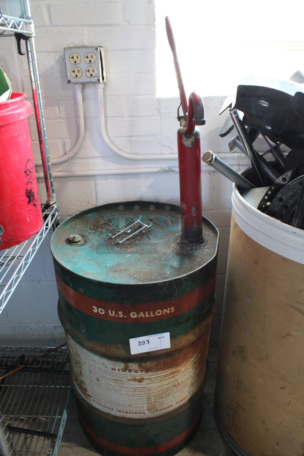 National Spencer Metal 30 Gallon Drum w/ Pump. 18.5x18.5x54