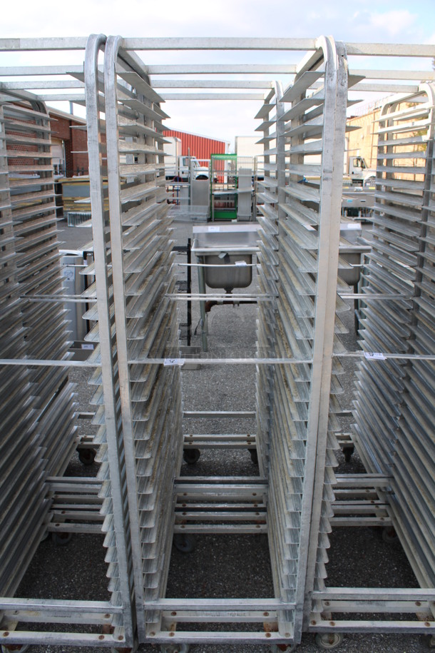 Metal Commercial Pan Transport Rack on Commercial Casters. 20.5x26x74