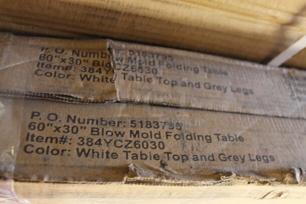 2 Boxes of BRAND NEW SCRATCH AND DENT! Lancaster Table & Seating 384YCZ6030 30" x 60" Heavy-Duty Granite White Plastic Folding Table. 2 Times Your Bid! - Image 2 of 3