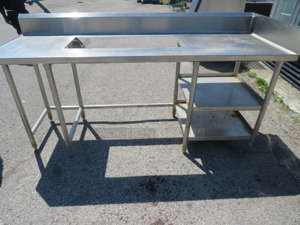 One Stainless Steel Table With A 34X14.5 Cutout, Back Splash,  Right Side Splash, And 2 SS Under Shelves. 84X30X43 - Image 2 of 2