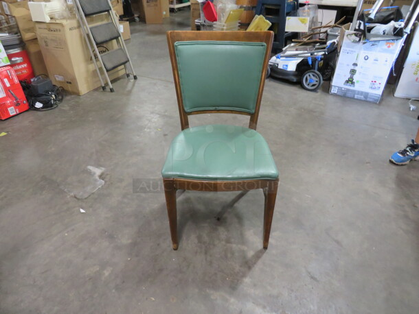 Wooden Chair With Green/Blue Cushioned Seat And Back. 4XBID