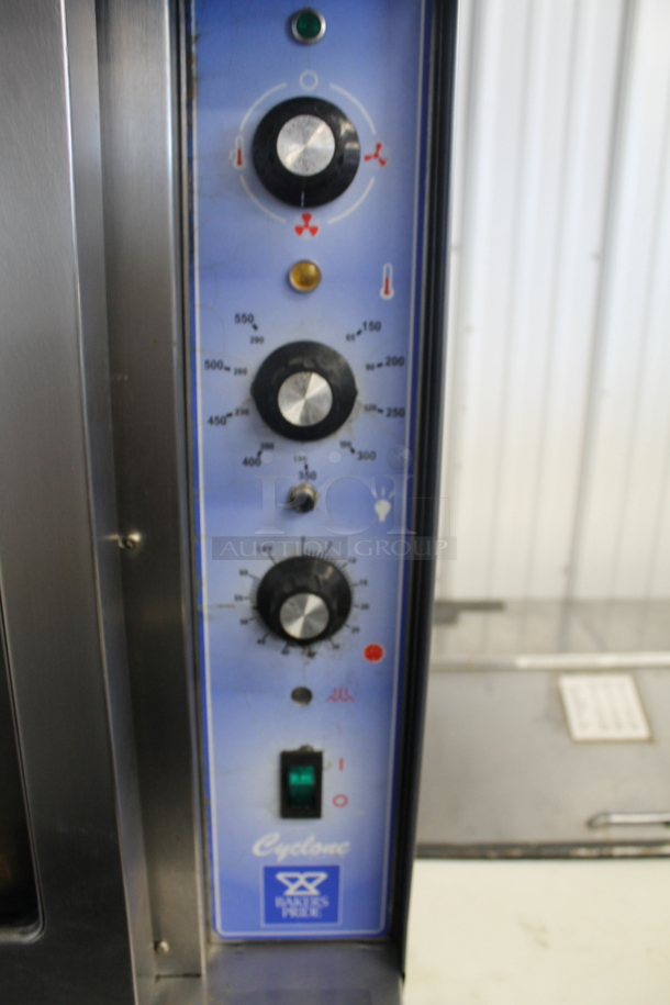 2 Bakers Pride Cyclone Stainless Steel Commercial Natural Gas Powered Full Size Convection Ovens w/ View Through Doors, Metal Oven Racks and Thermostatic Controls on Commercial Casters. 2 Times Your Bid! - Image 3 of 5