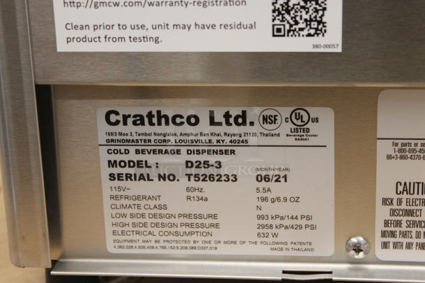 BRAND NEW! 2021 Crathco D25-3 Stainless Steel Commercial Countertop 2 Hopper Refrigerated Machine Base. 115 Volts, 1 Phase. Tested and Working! - Image 4 of 5