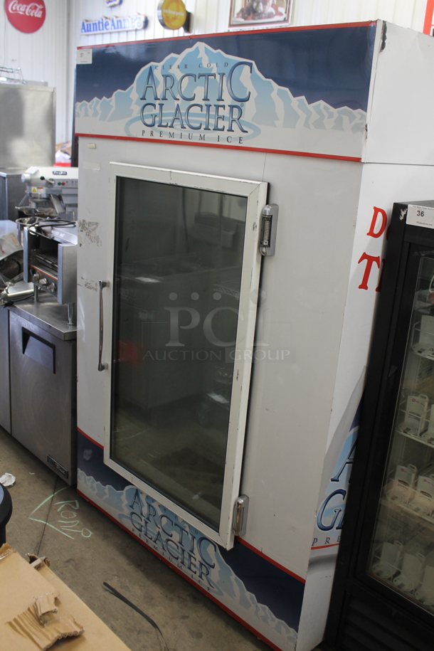 Metal Commercial Bagged Ice Freezer Merchandiser. Tested and Powers On But Does Not Get Cold