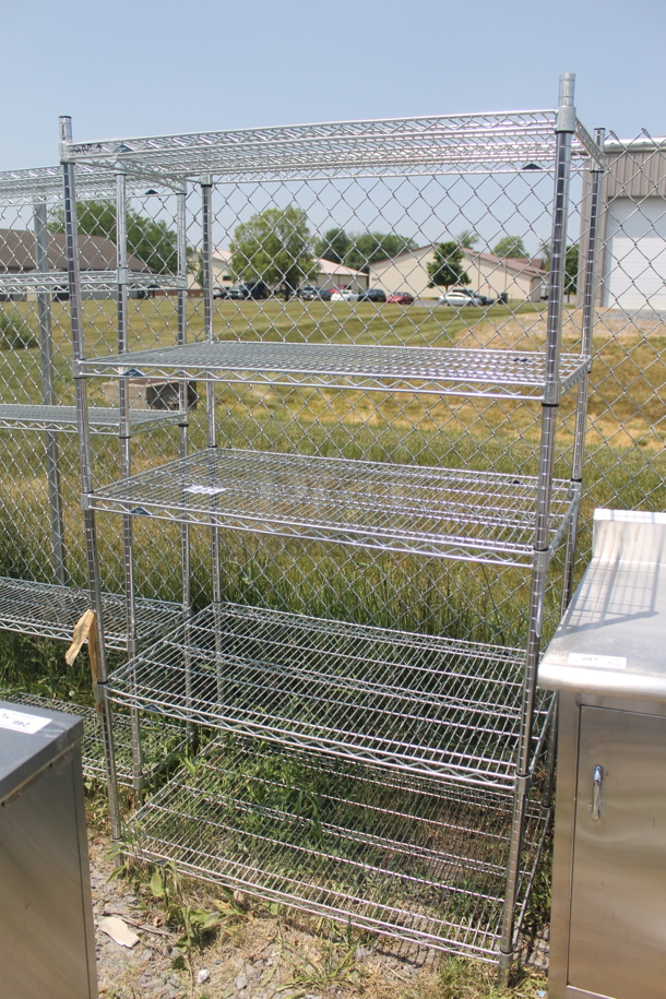 Commercial Stainless Steel Open Utility Shelf With Metro Style Shelving. BUYER MUST DISMANTLE. PCI CANNOT DISMANTLE FOR SHIPPING. PLEASE CONSIDER FREIGHT CHARGES. - Image 1 of 4