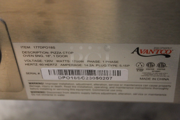 BRAND NEW SCRATCH AND DENT! Avantco 177DPO18S Stainless Steel Commercial Countertop Electric Powered Single Deck Pizza Oven. 120 Volts, 1 Phase. Tested and Working! - Image 4 of 4
