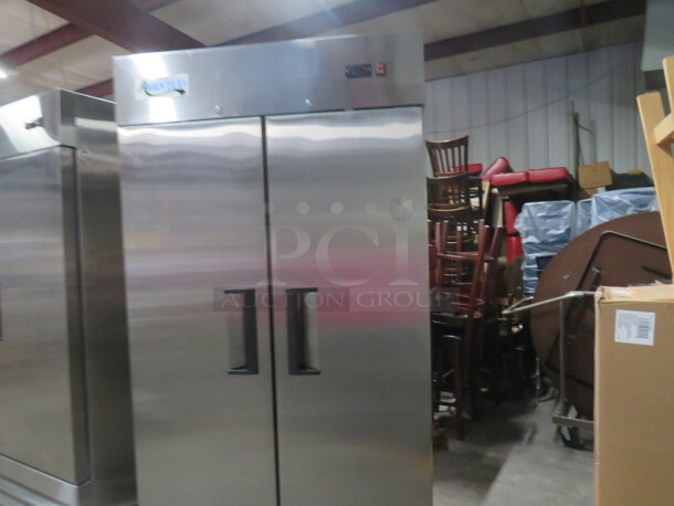 One WORKING Avantco 2 Door Reach In Freezer With 6 Racks, On Casters. 115 Volt. Model# 178A35FHC. 40X30X83 - Image 2 of 4