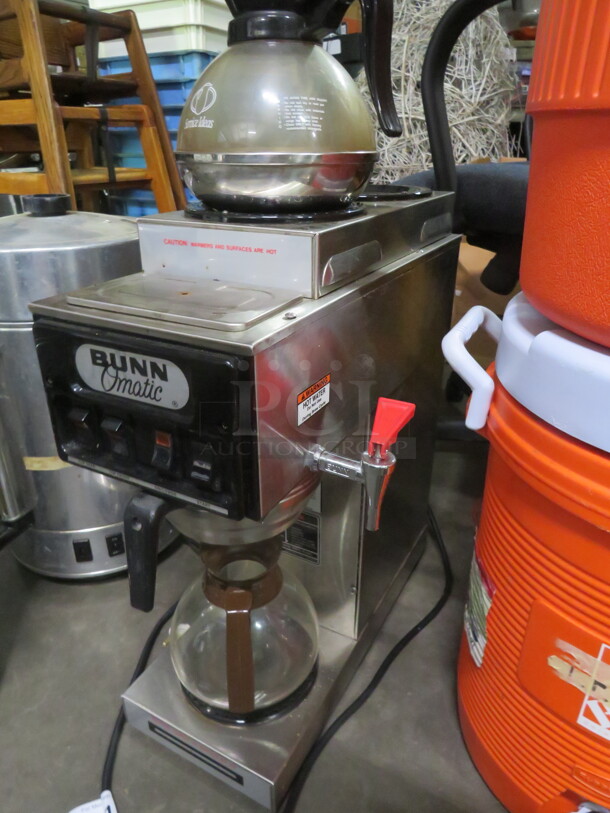 One Bunn  O Matic Coffee Brewer With Filter Basket, Dual Top Warmers, And 2 Coffee Pots. Model# HSTP-20. 120 Volt. 8X8X21 - Image 2 of 2