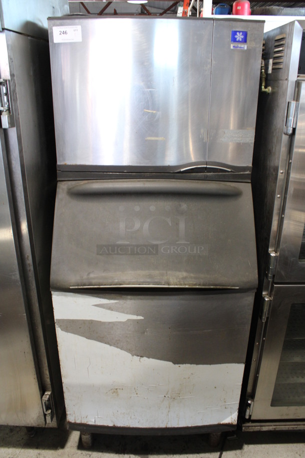 Manitowoc Model SY0504A Stainless Steel Commercial Ice Machine Head on Commercial Ice Machine Bin. 115 volts, 1 Phase. 30x33x73