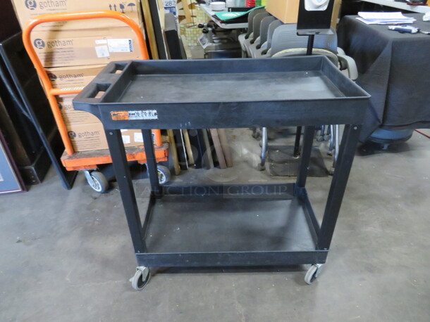 One Black Poly Utility Cart On Casters. 35X17X34