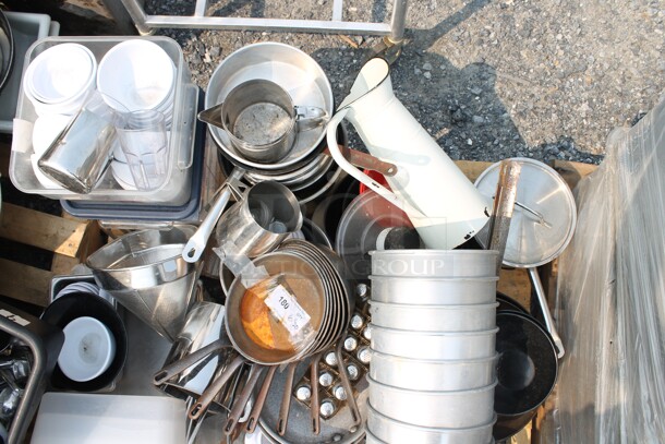 ALL ONE MONEY! Lot of Frying Pans, Drop-In Bins, Cake Pans, Salt And Pepper Shakers, Small White Bowls, Whisks, Tongs, AND MORE!  - Image 5 of 6
