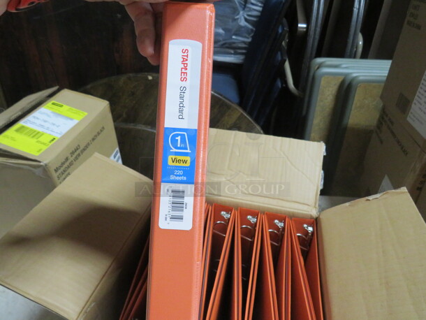 One Lot Of 12 NEW 1 Inch Orange Binders, And 2 Boxes Of 12 Sonix Gel Pens.  - Image 2 of 3