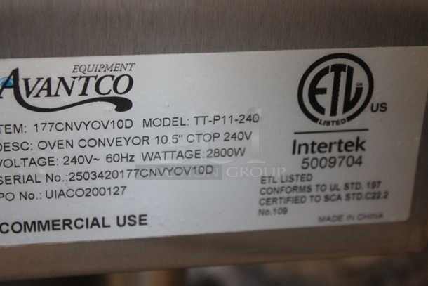 BRAND NEW SCRATCH AND DENT! Avantco TT-P11-240 177CNVYOV10d Stainless Steel Commercial Countertop Electric Powered Conveyor Pizza Oven. 240 Volts. - Image 5 of 5