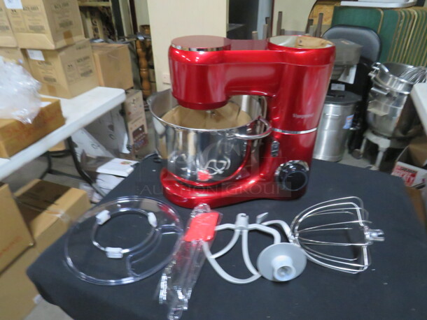 One NEW Vospeed Stand Mixer With Bowl, Guard, Hook, Paddle, And Whip. #SM1550.