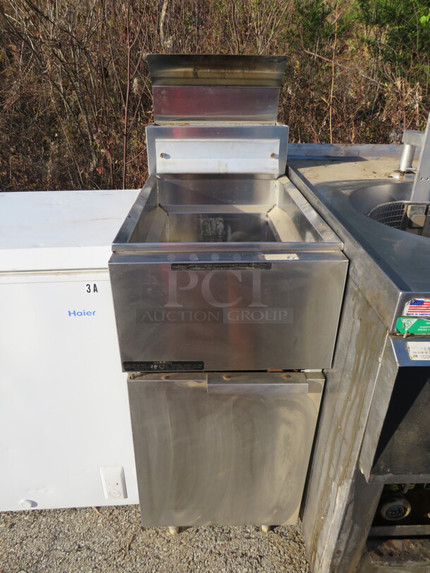 One Frymaster Gas Deep Fryer. Model# GF14SP. 16X29X49