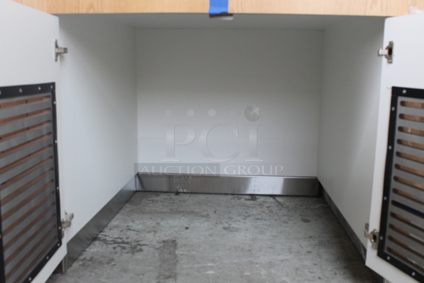 BRAND NEW! 4 Door Slotted Base Cabinet In Wood Style Finish. - Image 2 of 3