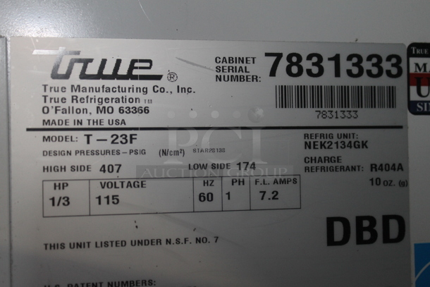 2013 True T-23F ENERGY STAR Stainless Steel Commercial Single Door Reach In Freezer w/ Poly Coated Racks on Commercial Casters. 115 Volts, 1 Phase. Tested and Working! - Image 4 of 4