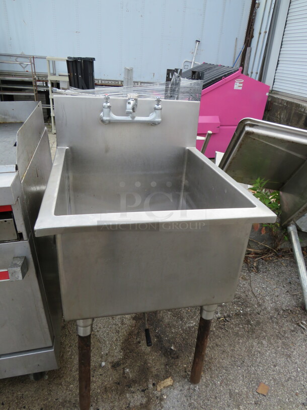 One Stainless Steel Sink With Faucet And Back Splash. 24X37X41 - Image 2 of 2