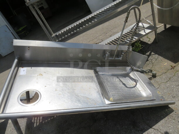One Stainless Steel Dirty Side Dishwasher Table With Drain Tray Faucet And Hose Sprayer. 60X30X45