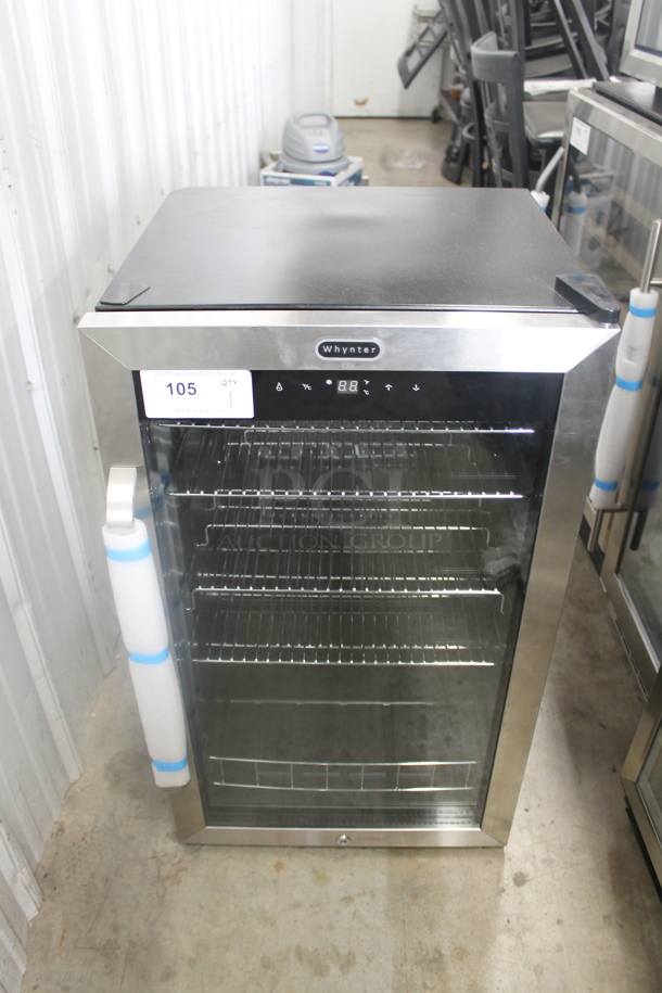 BRAND NEW SCRATCH AND DENT! Whynter BR-1211DS Commercial 121 Can Black Beverage Cooler With Glass Door Trimmed In Stainless Steel With Steel Shelves And Digital Control And Internal Fan. 115V. Tested And Working!