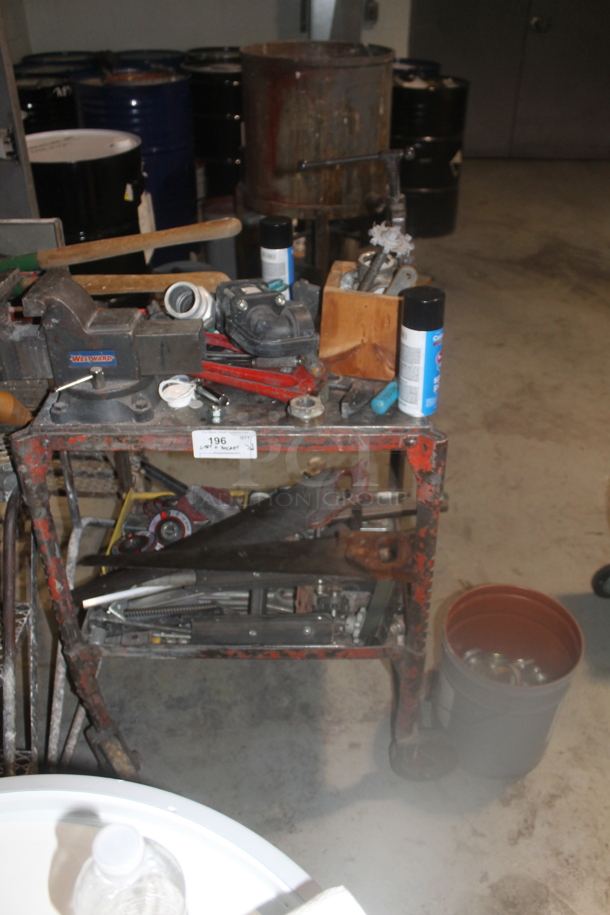 ALL ONE MONEY! Lot of Metal 2 Tier Cart w/ Contents Including Tools and Bucket.  BUYER MUST REMOVE. - Image 1 of 5