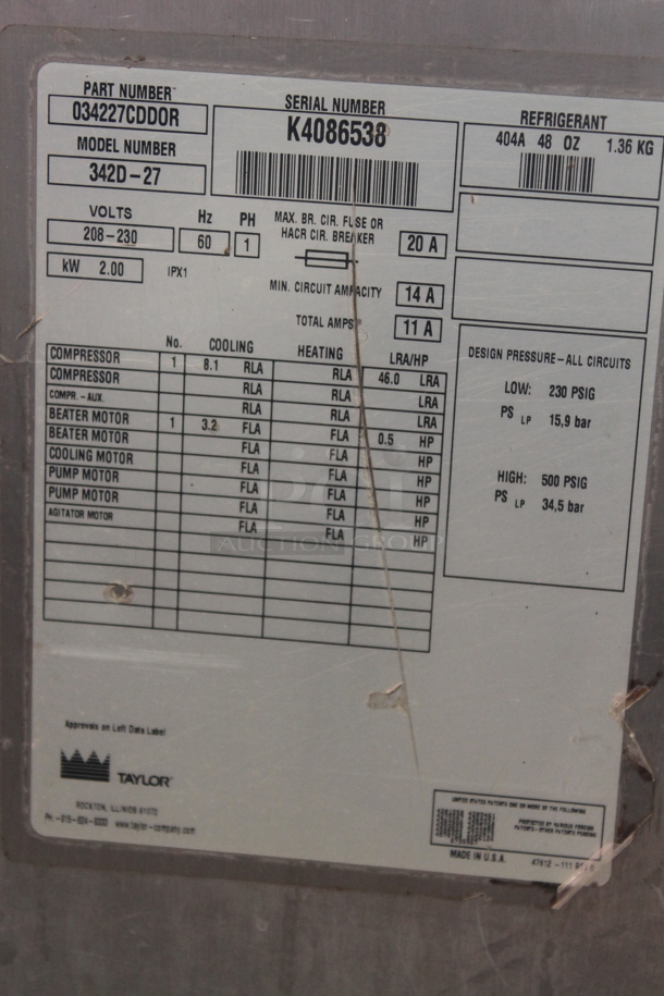 Taylor 342D-27 Stainless Steel Commercial Floor Style Air Cooled 2 Flavor Frozen Beverage Machine w/ Drink Mixer Attachment on Commercial Casters. 208-230 Volts, 1 Phase. - Image 7 of 8