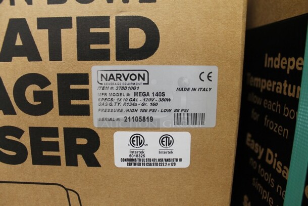 BRAND NEW IN BOX! Narvon MEGA 140S 378D10G1 Stainless Steel Commercial Single 10 Gallon Bowl Refrigerated Beverage Dispenser. 120 Volts, 1 Phase. Tested and Working! - Image 3 of 4