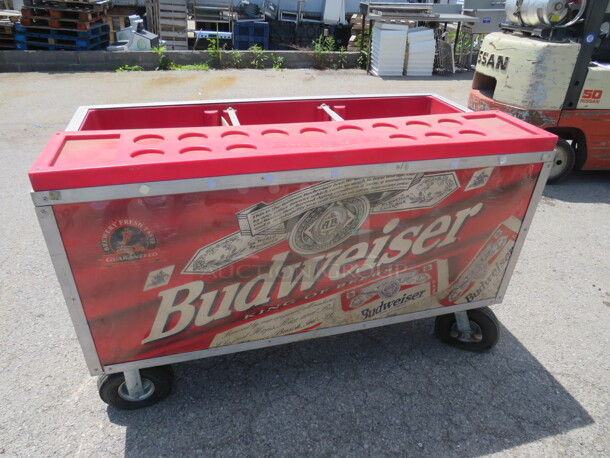 One Budweiser Ice Down Merchandising Cart On Wheels. Flat Tires!  - Image 1 of 5