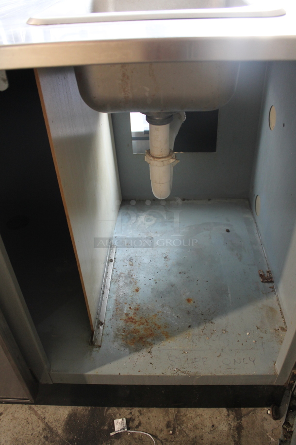 Duke Stainless Steel Commercial Counter w/ Sink Basin, Faucet, Handle, Backsplash and 3 Doors. Bay 10x11x6 - Image 8 of 9