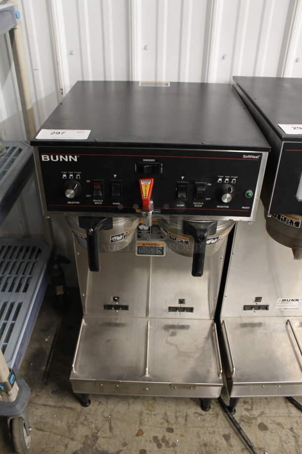 Bunn DUAL SH Stainless Steel Commercial Countertop Double Coffee Machine w/ Hot Water Dispenser and 2 Metal Brew Baskets. 120/208 Volts, 1 Phase. 