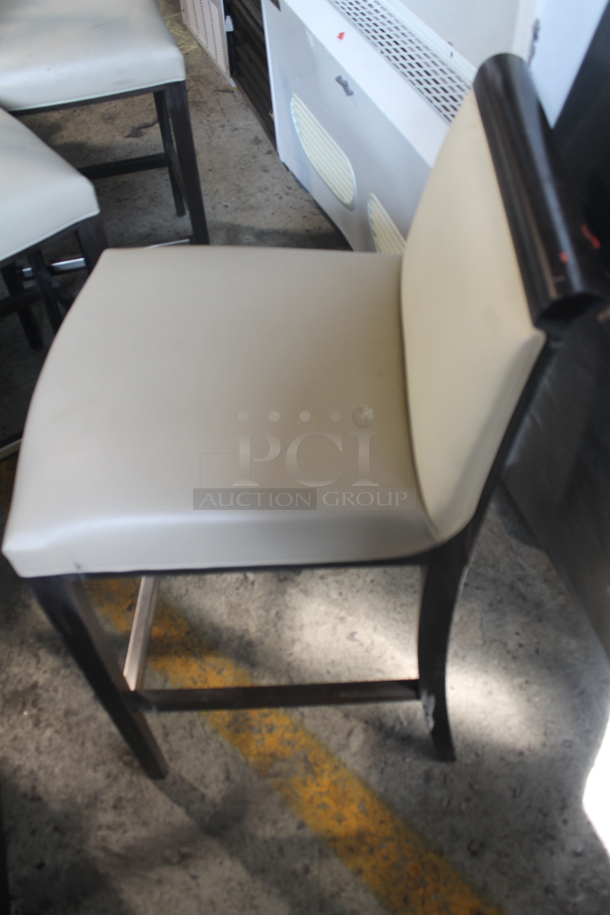 4 Bar Height Vinyl Cream Colored Cushioned Chairs With Brown Legs. Cosmetic Condition May Vary. 4 Times Your Bid! - Image 5 of 7