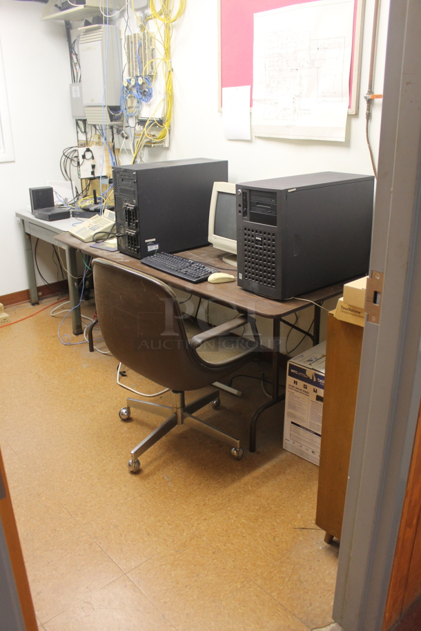 ALL ONE MONEY! ROOM LOT of Various Items Including Tables, Metal Shelving, Office Chair and Computer. BUYER MUST REMOVE. - Image 1 of 12