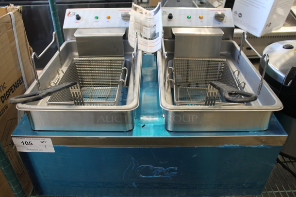 BRAND NEW SCRATCH AND DENT! Cooking Performance Group CPG DF-18-2 Stainless Steel Commercial Countertop Electric Powered 2 Bay Fryer w/ 2 Metal Fry Baskets. 208/240 Volts, 1 Phase. - Image 1 of 10