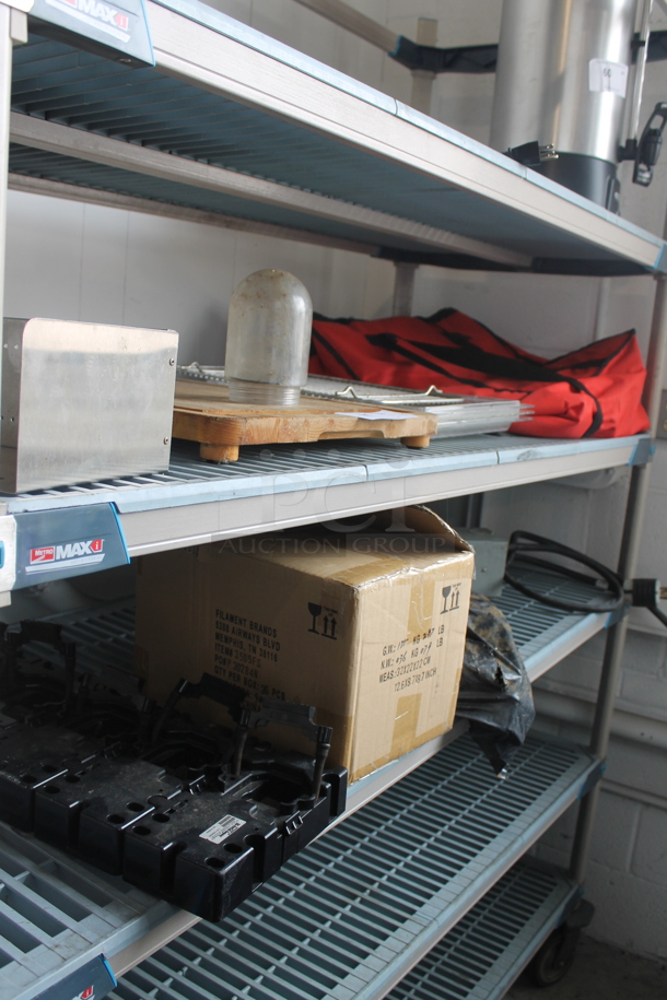 ALL ONE MONEY! Lot of 2 Tiers Worth of Various Items Including Red Insulated Food Carrying Bag and Wooden Cutting Board! - Image 1 of 12