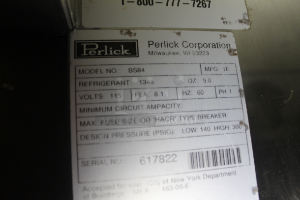 Perlick BS84 Commercial Stainless Steel Solid Door Back Bar Cooler With Steel Racks And Faux Wood Cabinets. 115V, 1 Phase. Tested and Powers On But Does Not Get Cold - Image 8 of 8