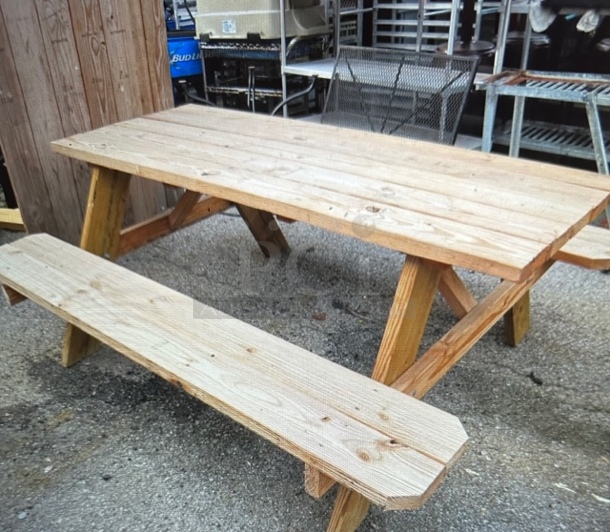 One Wooden Picnic Table. 71X59X29 - Image 1 of 2