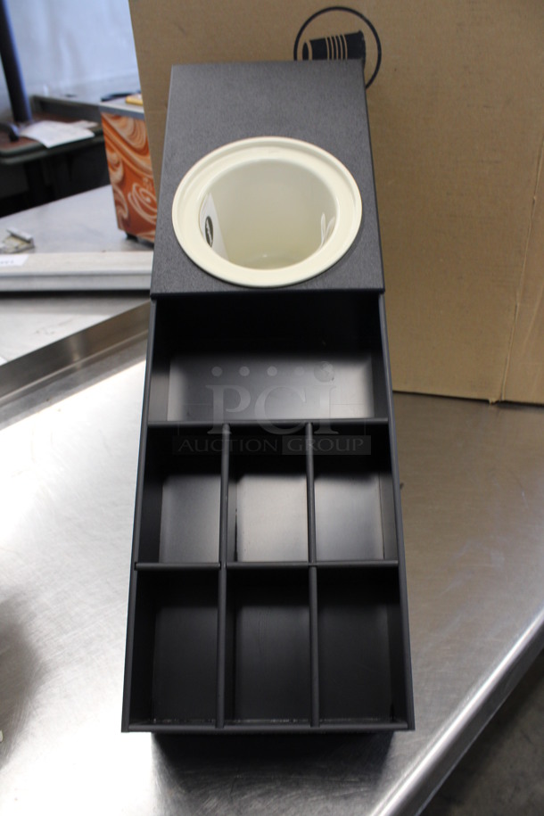 BRAND NEW IN BOX! Black Poly Countertop Multi Compartment Bin. 8x21x17