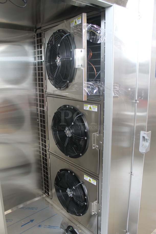 BRAND NEW! 2019 Alto Shaam QC3-100R Stainless Steel Commercial Floor Style Blast Chiller w/ 3 Probes. Comes w/ Remote RivaCold Compressor and Metal Pan Transport Rack. Pan Rack Appears To Be a Little Too Big To Roll In. 115/208-230 Volts, 1 Phase. Stock Picture Used as Gallery Picture - Image 7 of 12