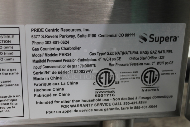 BRAND NEW! 2021 Supera PBR24 Stainless Steel Commercial Countertop Natural Gas Powered Charbroiler Grill. 70,000 BTU.  - Image 6 of 6