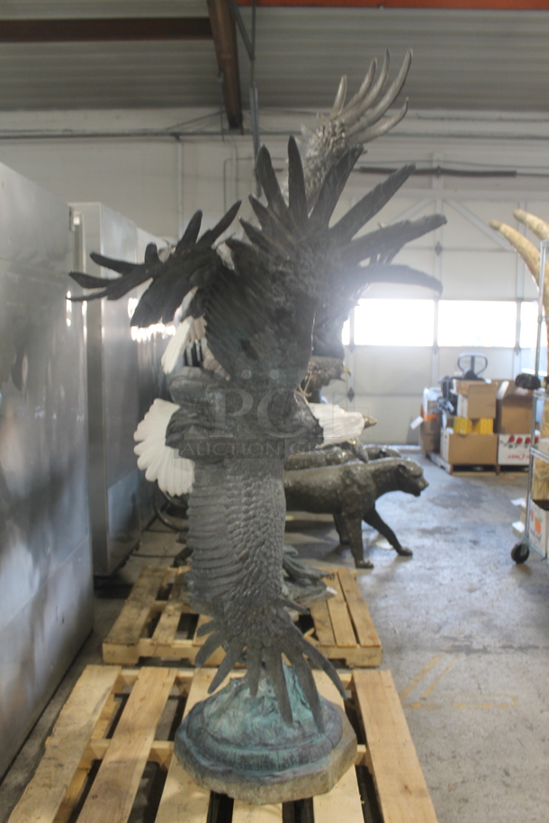 GLORIOUS Cast Bronze Statue of 2 Eagles Fighting Over a Fish. Listing Includes a Picture w/ a 5'8" Tall Human For Size Reference. - Image 5 of 7