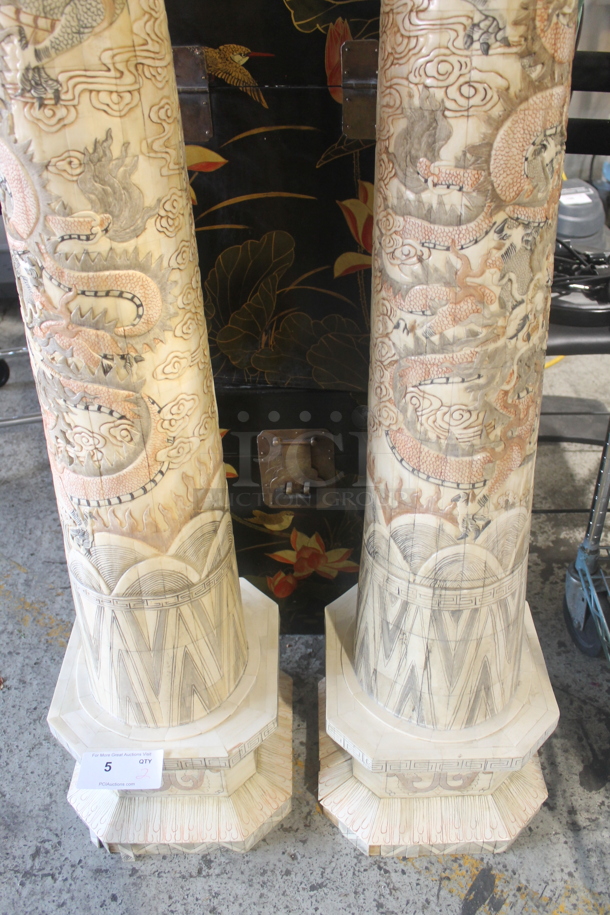 2 HAND CARVED Bone Mastadon Tusk Shaped Statues. 2 Times Your Bid! - Image 3 of 7