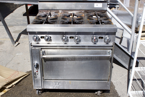 NICE! 36" 6 Burner Convection Oven W/ Gas Line. Works Great! 