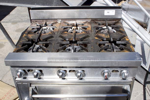 NICE! 36" 6 Burner Convection Oven W/ Gas Line. Works Great!  - Image 3 of 8