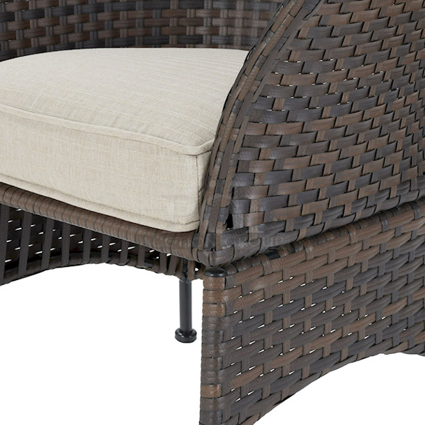 Mainstays Arlington Glen 5 Piece Outdoor Furniture Patio Leisure Set, Beige. Chair dimensions: 26.25" x 28.25" x 32"; 15.7 lbs.
Side table dimensions: 20" D x 19.25"; 6.37 lbs.
Ottoman dimensions: 19.5" x 19" x 12.5"; 8.86 lbs. - Image 5 of 11