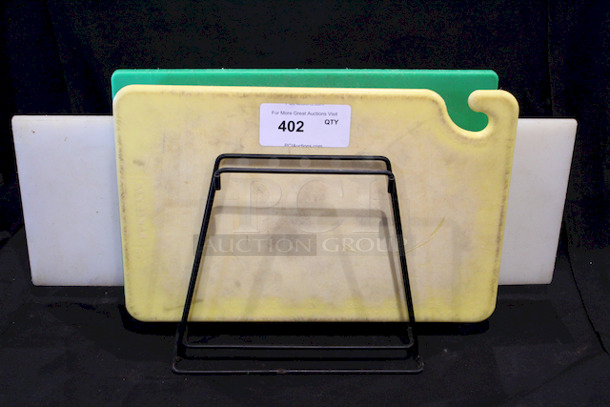 Cutting Boards With Holder. 4x Your Bid Yellow and Green Boards are 18x12-1/2 White Board is Approx. 24x10 - Image 6 of 6