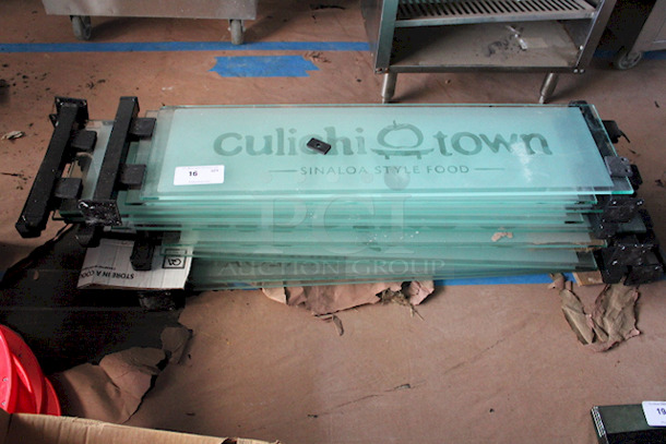 AWESOME! Glass Restaurant Section Dividers With Hardware. Wrapping On Glass Is Removable. Includes: (10) Glass Panes Ranging From 40-1/4" to 46" W x 11" H. & Mounting Hardware. Hardware Adds 3-1/2" To Each Side Of The Glass When Assembled. Dimensions Of Glass Panes (without hardware) 40-1/4" to 46" W x 9-1/2". 10x Your Bid - Image 2 of 5