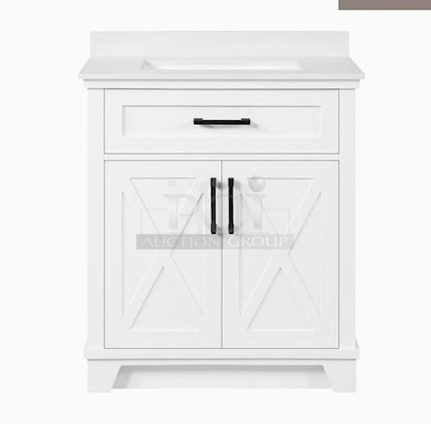 BEAUTIFUL! Allen + Roth "Oliver" 30-in White Undermount Single Sink Bathroom Vanity with White Engineered Stone Top.  - Image 3 of 3