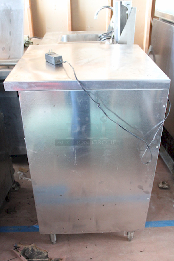 DON'T MIND THE DUST! Perlick Lighted DBGS-24 Back Bar Glass Storage Cabinet, 24"W, (3) adjustable sound-deadened shelves, stainless steel construction. LED Build Needs To Be Replaced.  - Image 7 of 7