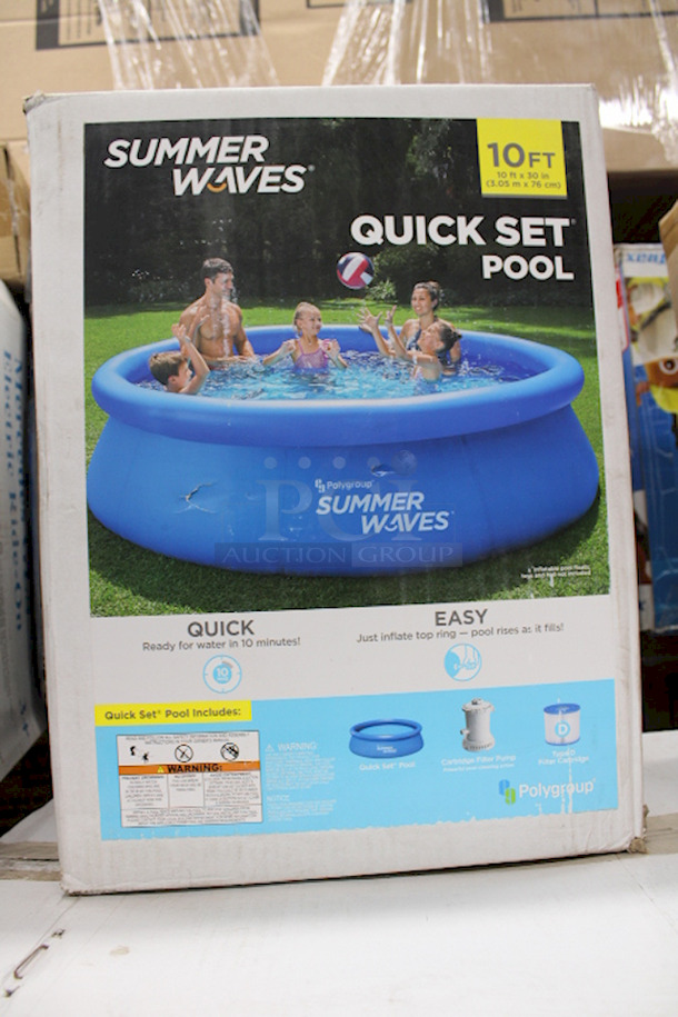 INFLATABLE!! Summer Waves® 10ft Quick Set® Ring Pool with 600 GPH Filter Pump. Includes filter pump and cartridge with built-in chlorinator. 
10ft x 30in - Image 8 of 8