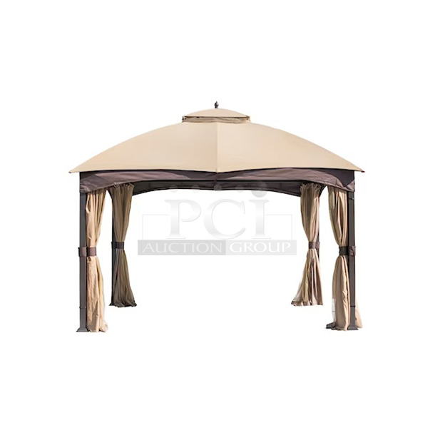 BEAUTIFUL! Allen + Roth 12ft x 10ft Metal Screened Gazebo - Brown.  - Image 8 of 12